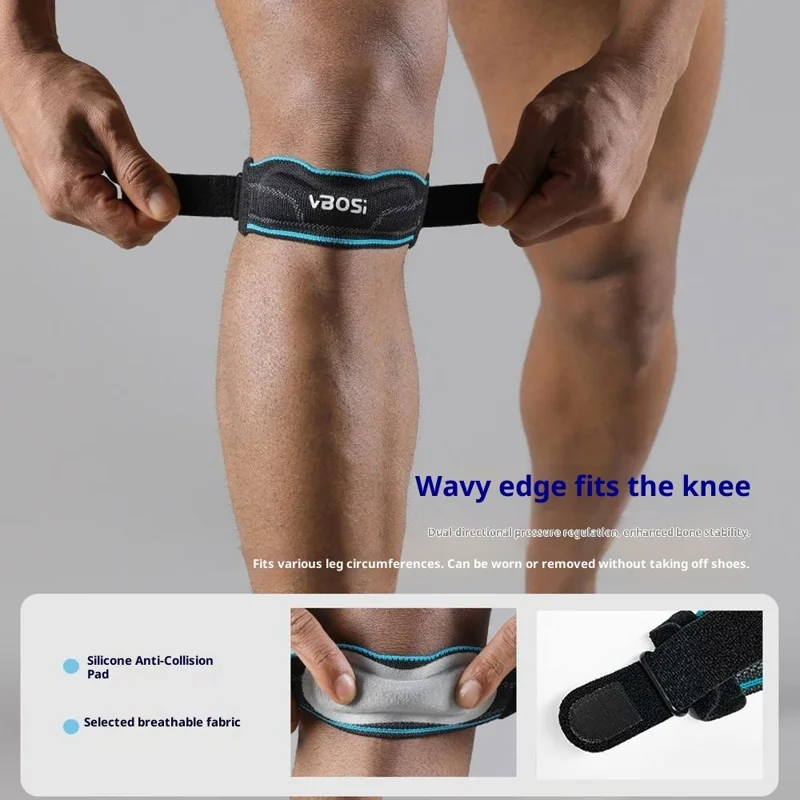 VBOSI 4087V 1Pc One Size Fits All Knee Strap Brace Patella Shock Absorption Knee Support Wicking Patella Protective Gear - Navy Blue