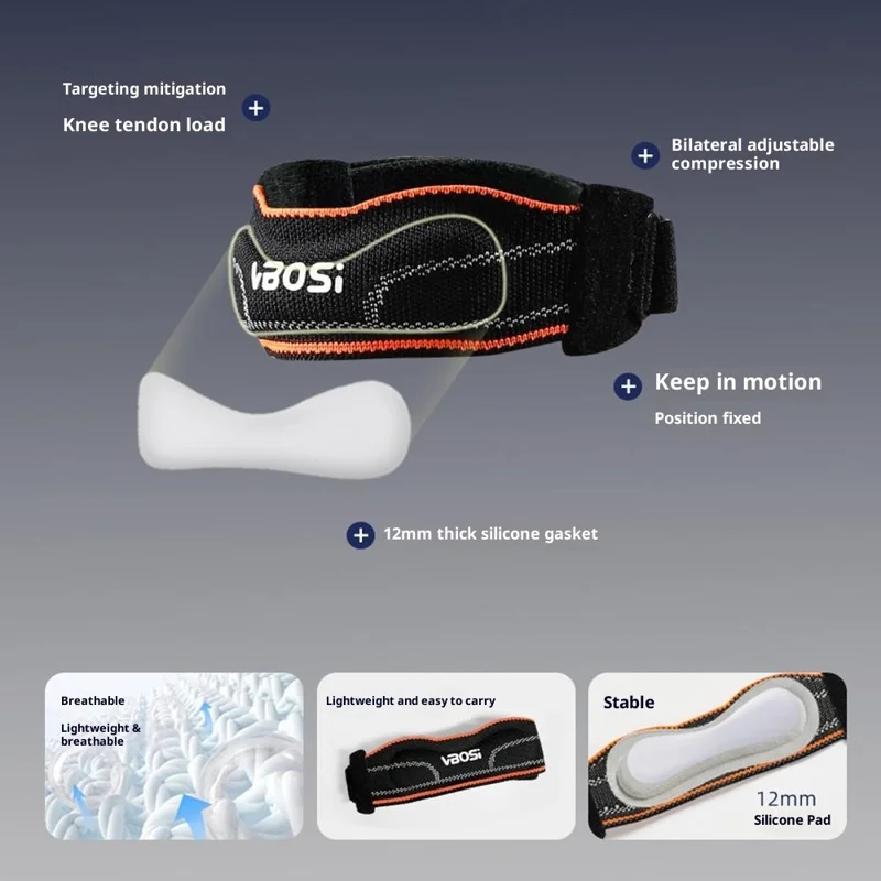 VBOSI 4087V 1Pc One Size Fits All Knee Strap Brace Patella Shock Absorption Knee Support Wicking Patella Protective Gear - Navy Blue