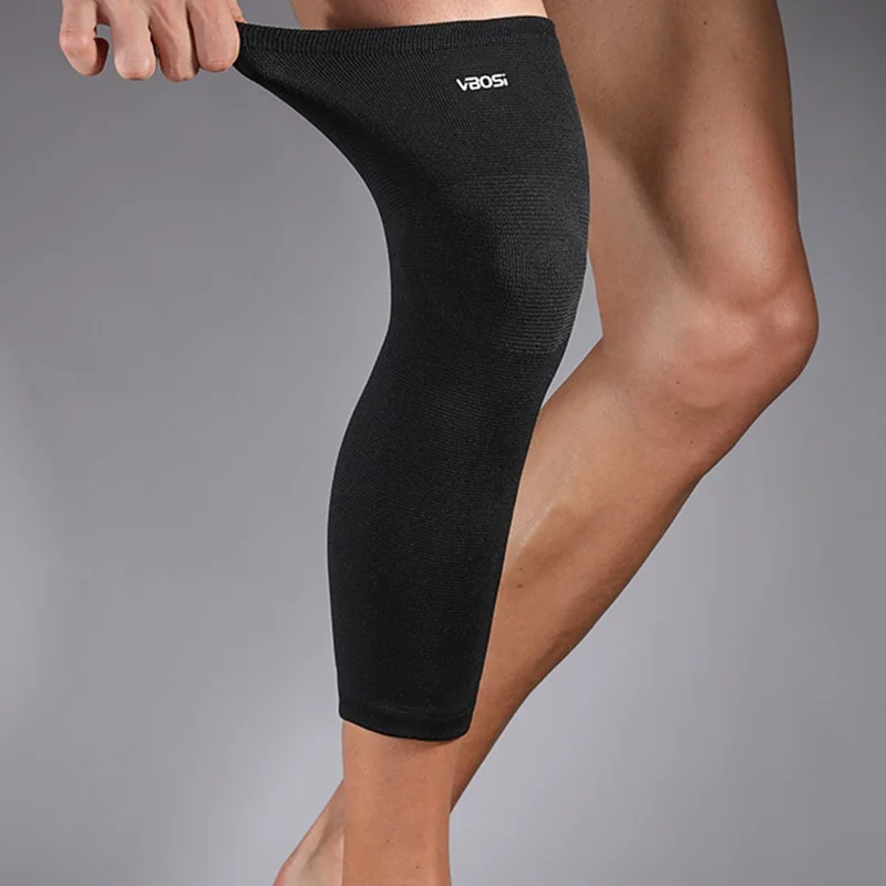VBOSI 0467V 1Pc XL Size Full Knee Sleeve Long Compression Leg Brace 3D Knitted Knee Protector for 50-60cm Leg Circumference - Black