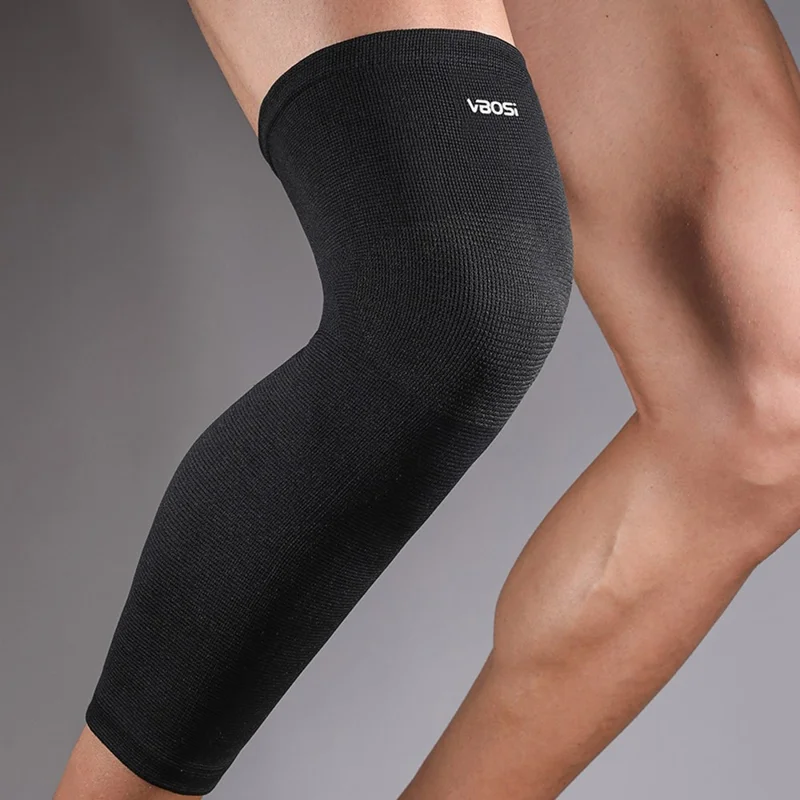 VBOSI 0467V 1Pc XL Size Full Knee Sleeve Long Compression Leg Brace 3D Knitted Knee Protector for 50-60cm Leg Circumference - Black
