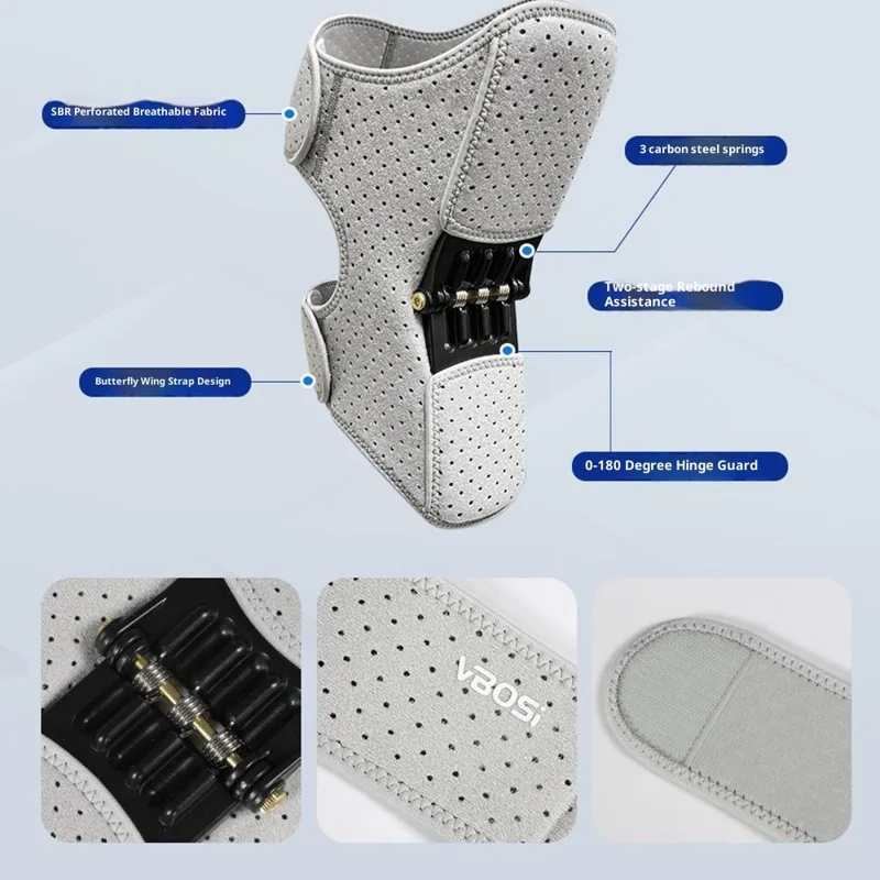 VBOSI 1103V 1Pair M Size Knee Joint Support Brace Outdoor Hiking Sports Knee Patella Booster for 30-43cm Leg Circumference - Grey