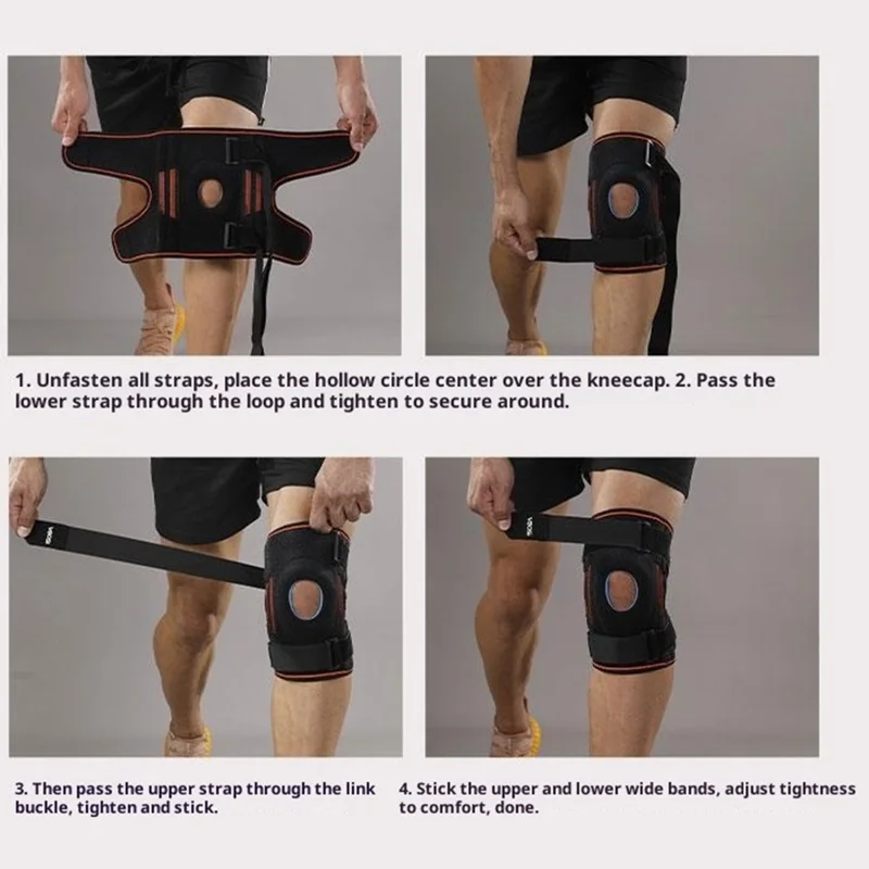 VBOSI 0538V 1Pc Size L For Basketball Volleyball Open Patella Knee Brace Support Stabilizer Compression Sleeve - Black