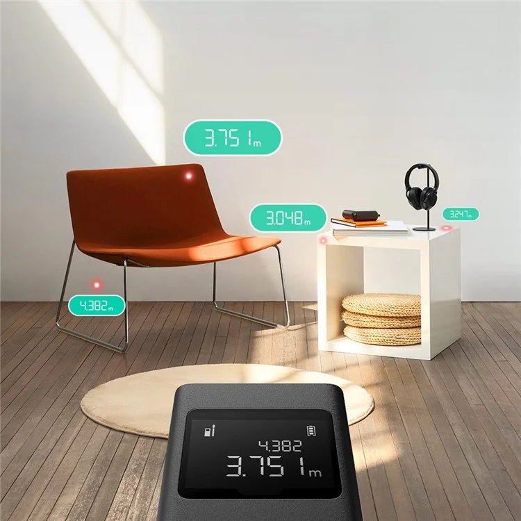 XIAOMI MJJGCJYD001QW Mini Medidor láser inteligente Herramienta de medición de distancia Telémetro portátil para interiores y exteriores - Negro 