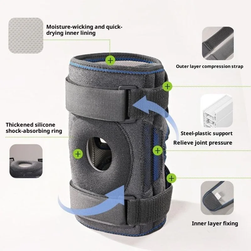 VBOSI 0538V 1Pc Size XL For Basketball Volleyball Open Patella Knee Brace Support Stabilizer Compression Sleeve - Dark Grey