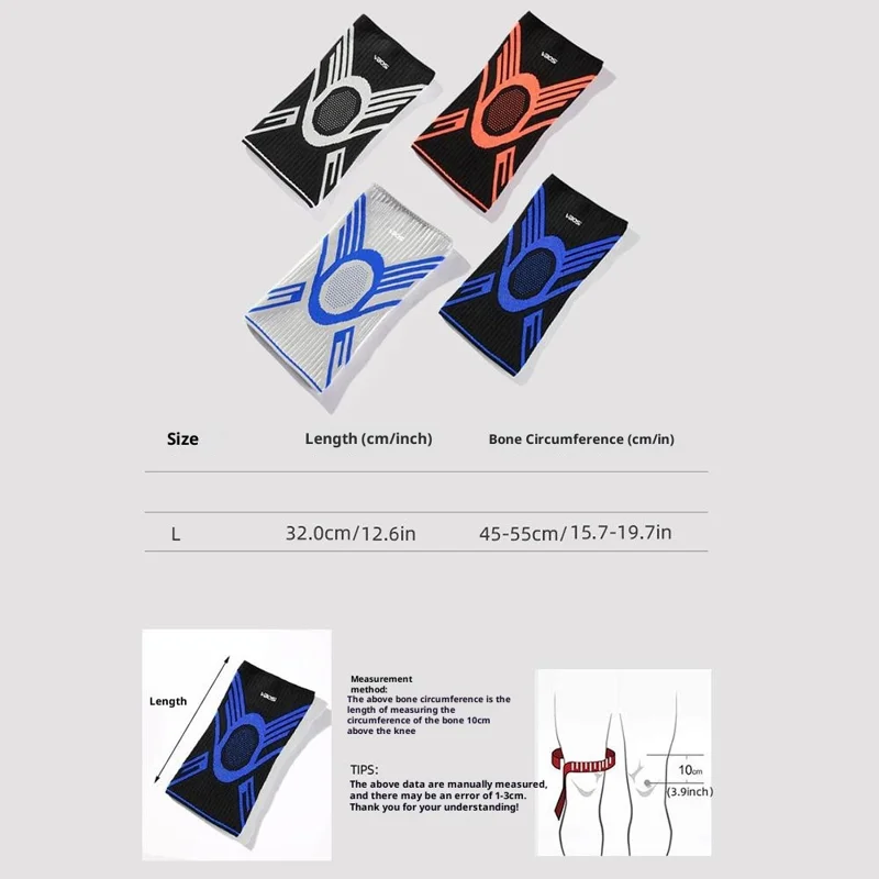 VBOSI 8777V 1Pc L Size 3D Elastic Compression Knee Sleeve for 45-55cm Leg Circumference Knee Support Brace  Knee Breathable - Black Gray