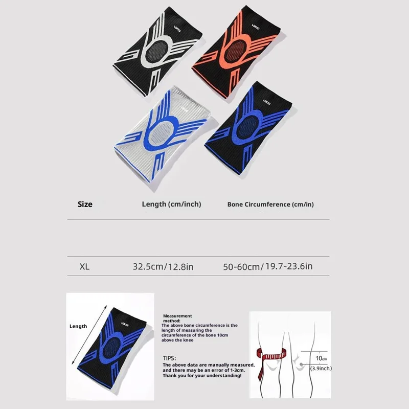 VBOSI 8777V 1Pc XL Size 3D Elastic Compression Knee Sleeve for 50-60cm Leg Circumference Knee Support Brace Breathable - Gray Blue