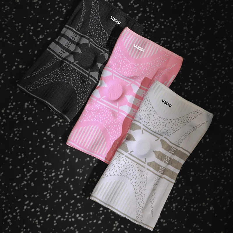 VBOSI 2777V 1Pc XL Size Sports Knee Sleeve Anti Slip Silicone Stripe Compression Support Brace for Running / Basketball / Cycling - White