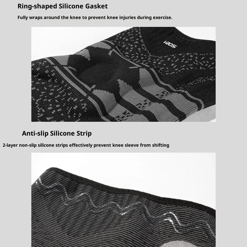 VBOSI 2777V 1Pc XL Size Sports Knee Sleeve Anti Slip Silicone Stripe Compression Support Brace for Running / Basketball / Cycling - White