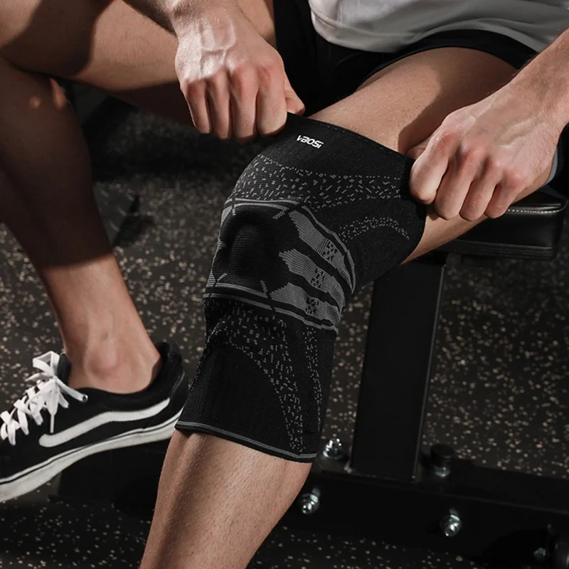 VBOSI 2777V 1Pc XL Size Sports Knee Sleeve Anti Slip Silicone Stripe Compression Support Brace for Running / Basketball / Cycling - White