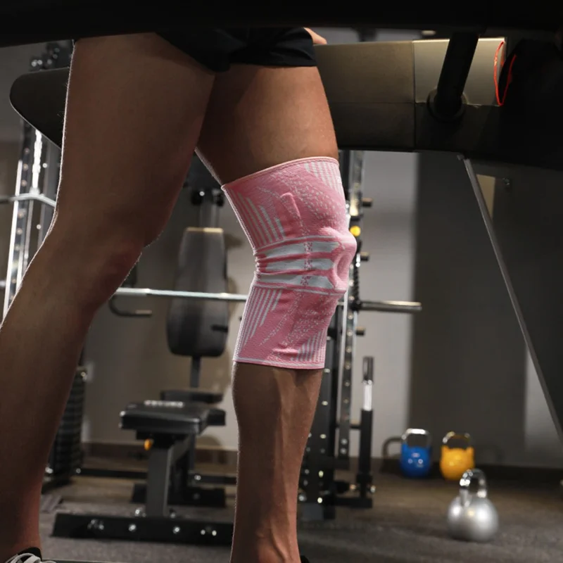 VBOSI 2777V 1Pc XL Size Sports Knee Sleeve Anti Slip Silicone Stripe Compression Support Brace for Running / Basketball / Cycling - White