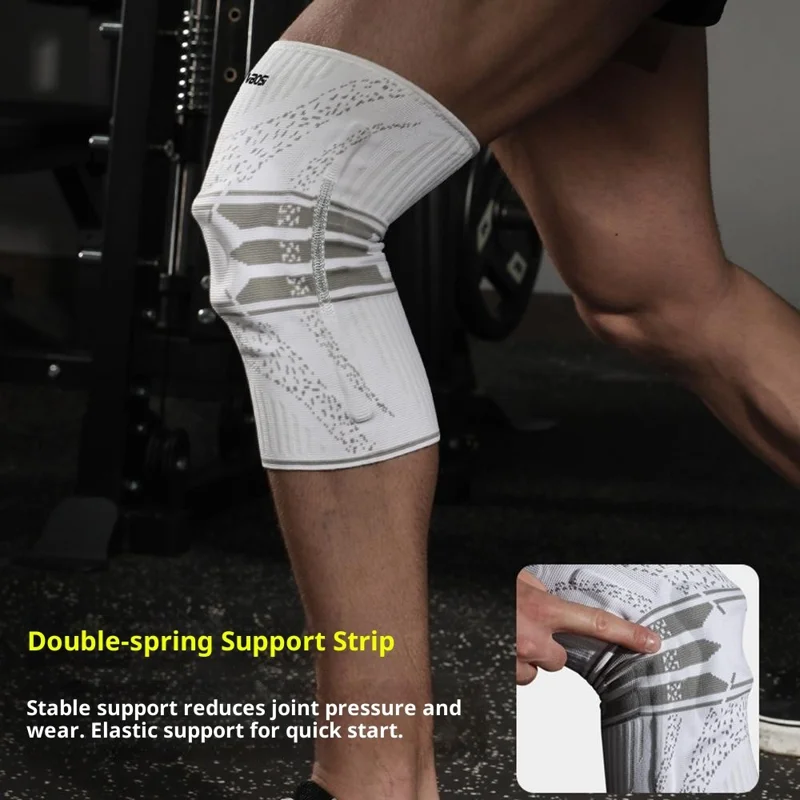 VBOSI 2777V 1Pc XL Size Sports Knee Sleeve Anti Slip Silicone Stripe Compression Support Brace for Running / Basketball / Cycling - White