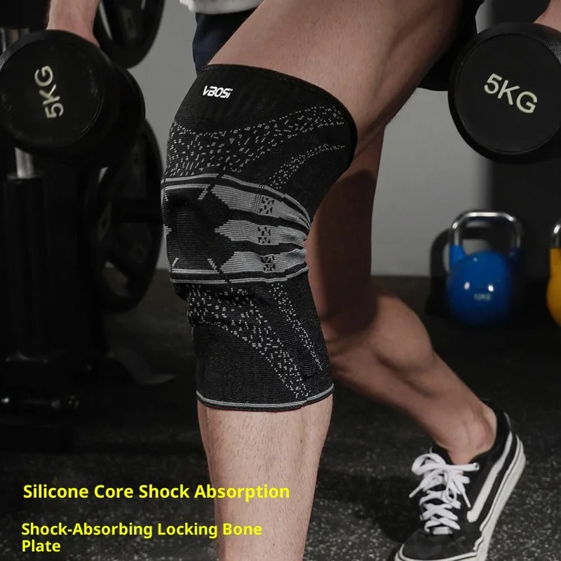 VBOSI 2777V 1Pc XL Size Sports Knee Sleeve Anti Slip Silicone Stripe Compression Support Brace for Running / Basketball / Cycling - White