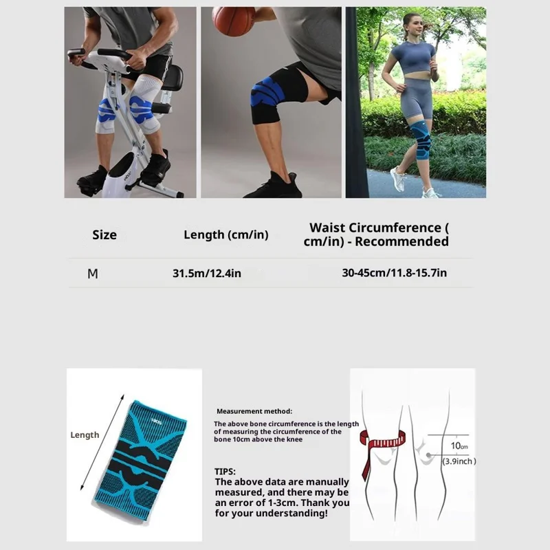 VBOSI 0877V 1Pc Summer Thin Knee Sleeve for 30-45cm Waist 3D Knitted Breathable X-Shaped Compression Knee Support - M  /  Lake Blue