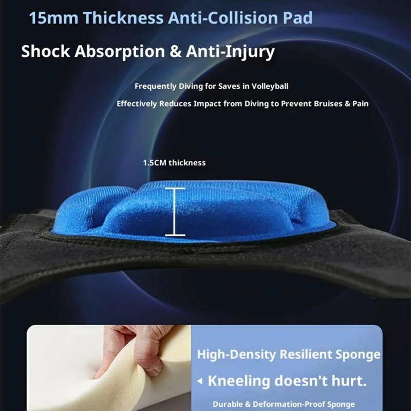 VBOSI 8538V 1 Pair Size L Anti Slip Knee Pads for Volleyball Basketball Shock Absorption Turtle Shell Knee Brace - Black