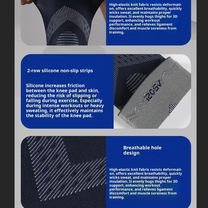 VBOSI 2287V 1Pc M Taille 3D Ménisque Protection Genouillère pour 35 - 42cm Rotule Absorbant les Chocs Compression Genouillère - Noir