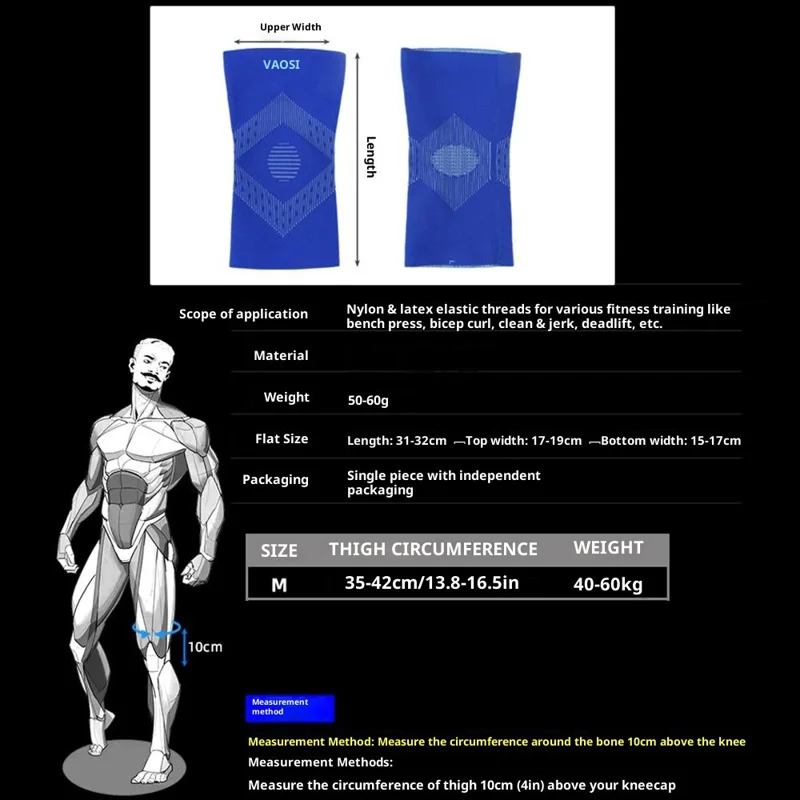 VBOSI 2287V 1Pc M Taille 3D Ménisque Protection Genouillère pour 35 - 42cm Rotule Absorbant les Chocs Compression Genouillère - Noir