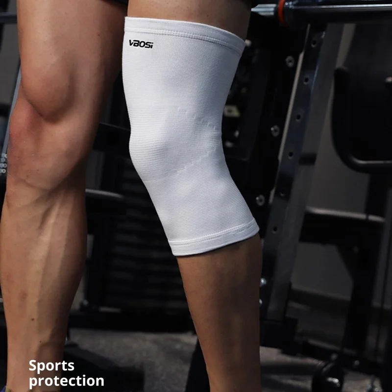 Suporte de Joelho de Compressão Tricotado 3D VBOSI 7367V 1Peça com Bordas Elásticas Bloqueadas e Respiráveis - M / Branco