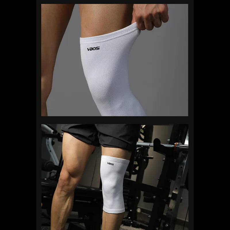 Suporte de Joelho de Compressão Tricotado 3D VBOSI 7367V 1Peça com Bordas Elásticas Bloqueadas e Respiráveis - M / Branco