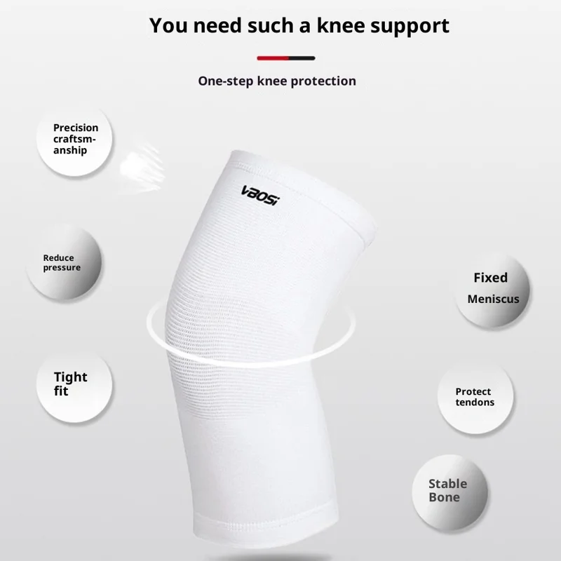 Suporte de Joelho de Compressão Tricotado 3D VBOSI 7367V 1Peça com Bordas Elásticas Bloqueadas e Respiráveis - M / Branco