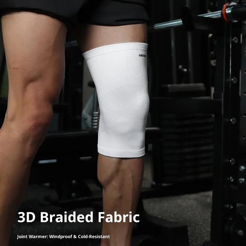 Suporte de Joelho de Compressão Tricotado 3D VBOSI 7367V 1Peça com Bordas Elásticas Bloqueadas e Respiráveis - M / Branco