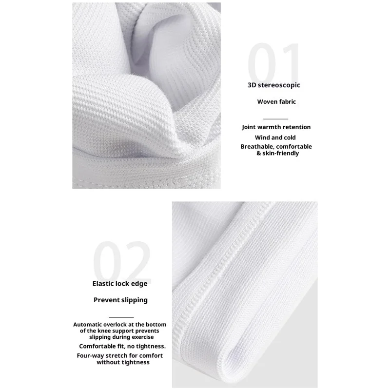 Suporte de Joelho de Compressão Tricotado 3D VBOSI 7367V 1Peça com Bordas Elásticas Bloqueadas e Respiráveis - M / Branco