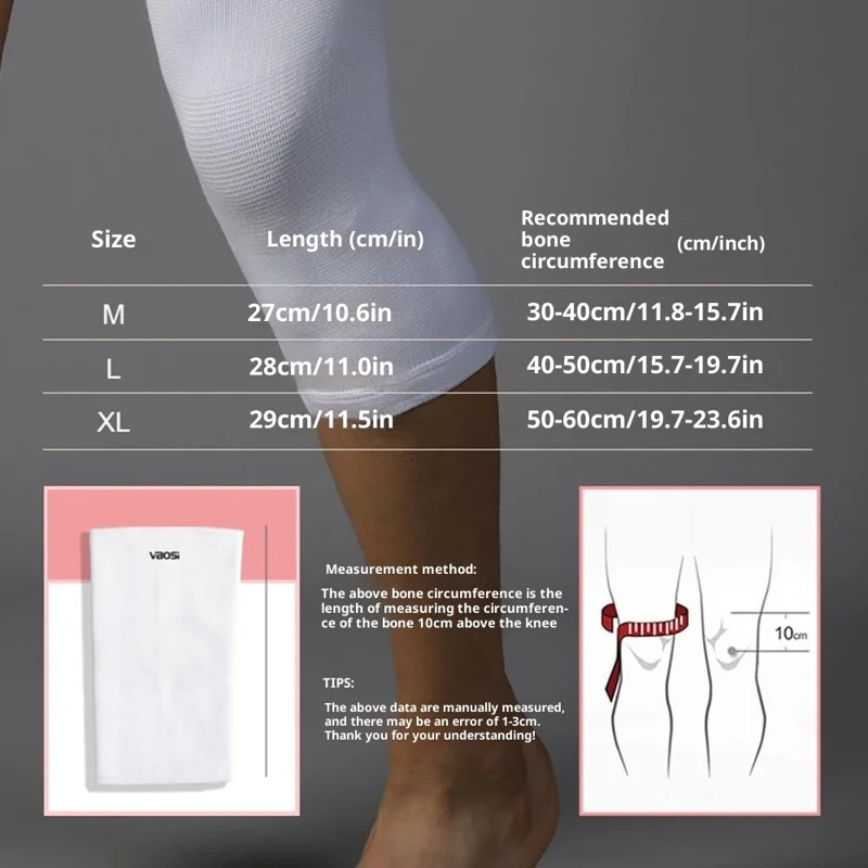 Suporte de Joelho de Compressão Tricotado 3D VBOSI 7367V 1Peça com Bordas Elásticas Bloqueadas e Respiráveis - M / Branco