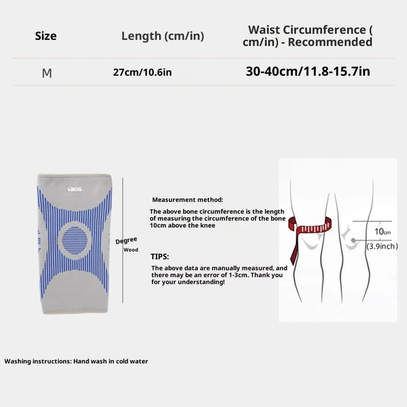 VBOSI 4777V 1Pc M Size 3D Knit Knee Brace for 30-40cm Patella Thickened Wear Resistant Compression Patella Support - Grey