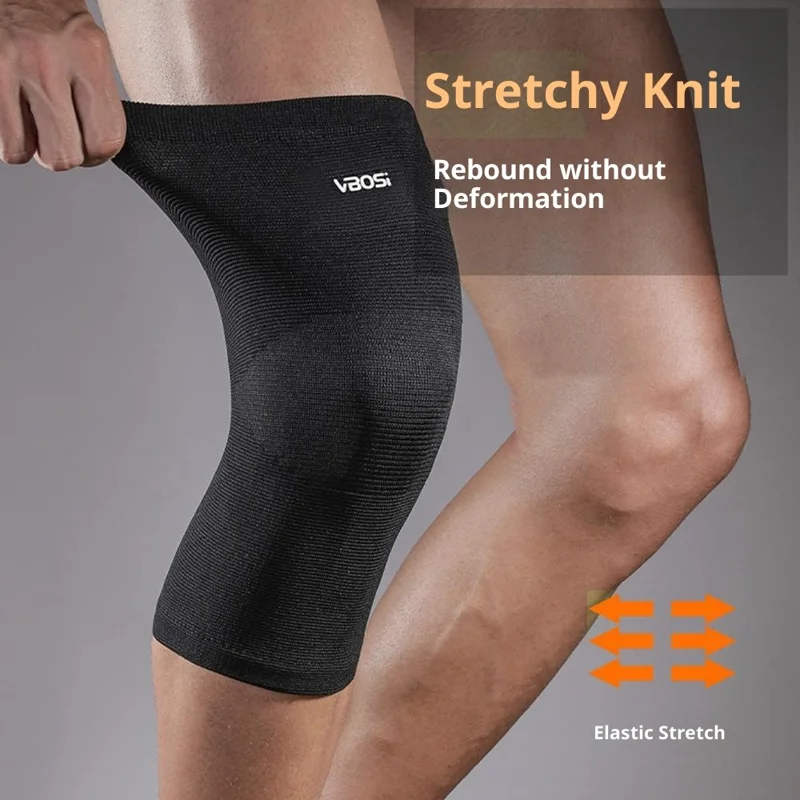 VBOSI 0067V 1Pc 3D Élastique Tricot Genouillère Respirant Évacuation de l'humidité Haute Rebond Équipement de Protection Sportive - M / Noir
