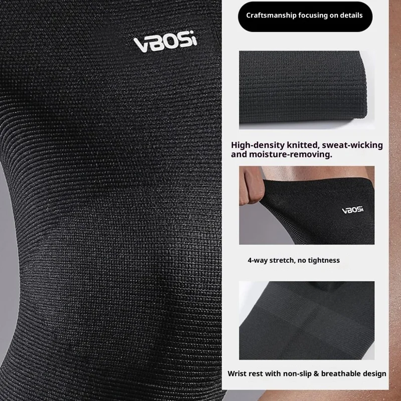 VBOSI 0067V 1Pc 3D Élastique Tricot Genouillère Respirant Évacuation de l'humidité Haute Rebond Équipement de Protection Sportive - M / Noir