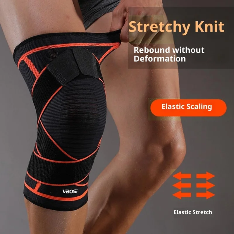 VBOSI 2167V 1Pc L Size 3D Sports Compression Gear for 30-40cm Leg High-Elastic Snug Fit Support Sleeve Breathable Knee Wrap - Orange