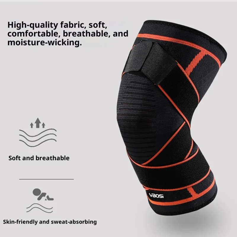VBOSI 2167V 1Pc L Size 3D Sports Compression Gear for 30-40cm Leg High-Elastic Snug Fit Support Sleeve Breathable Knee Wrap - Orange