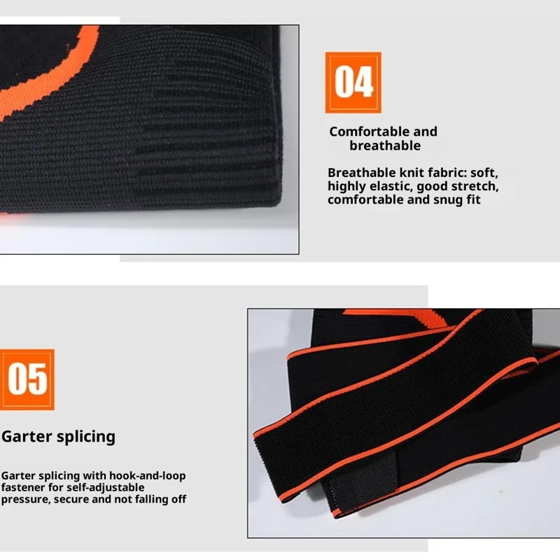 VBOSI 2167V 1Pc XL Size 3D Sports Compression Gear for 50-60cm Leg High-Elastic Snug Fit Support Sleeve Breathable Knee Wrap - Orange