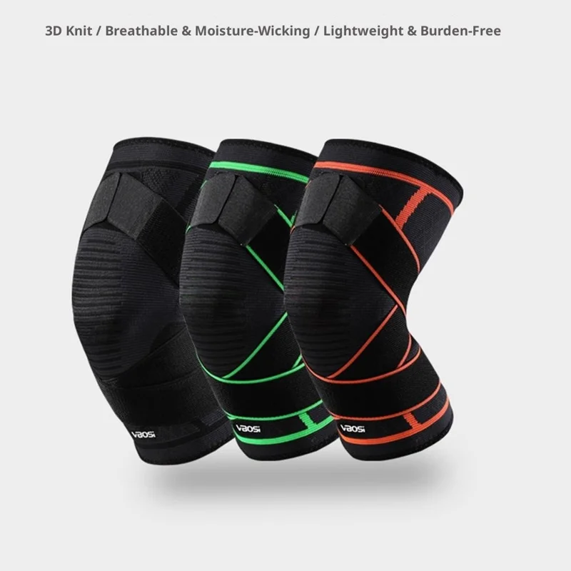 VBOSI 2167V 1Pc XL Size 3D Sports Compression Gear for 50-60cm Leg High-Elastic Snug Fit Support Sleeve Breathable Knee Wrap - Orange