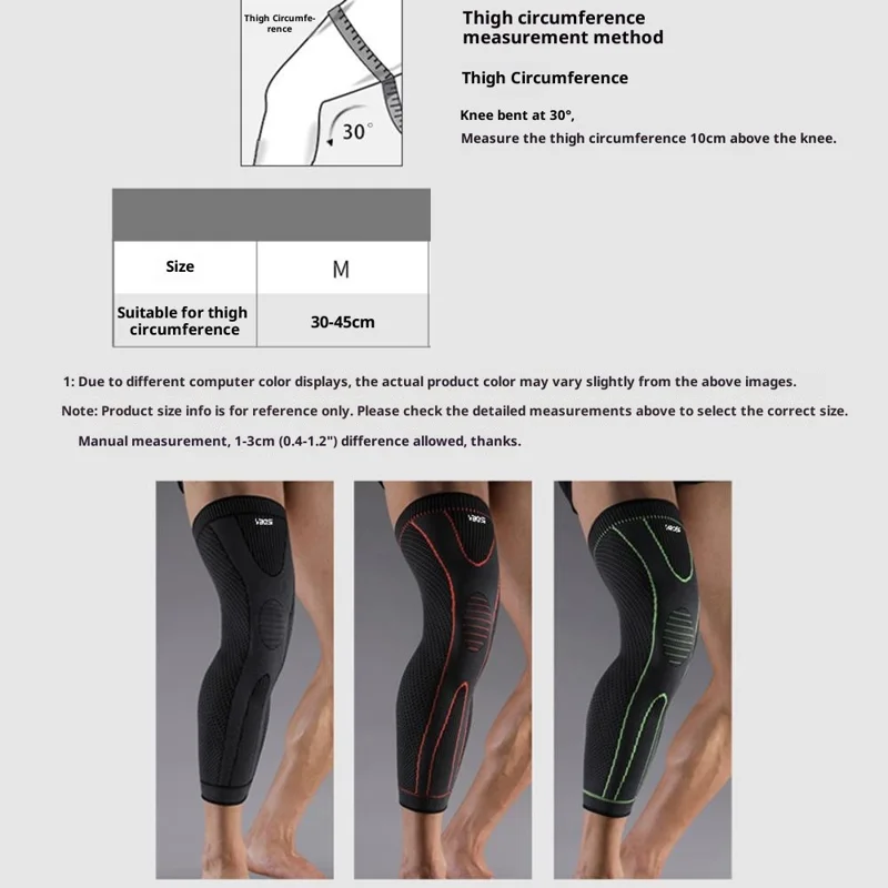VBOSI 8167V 1Pc M Size Extended Length Leg Warmer Knee Sleeve for 30-45cm Leg 3D Knit Compression Guard Anti-Slip - Orange