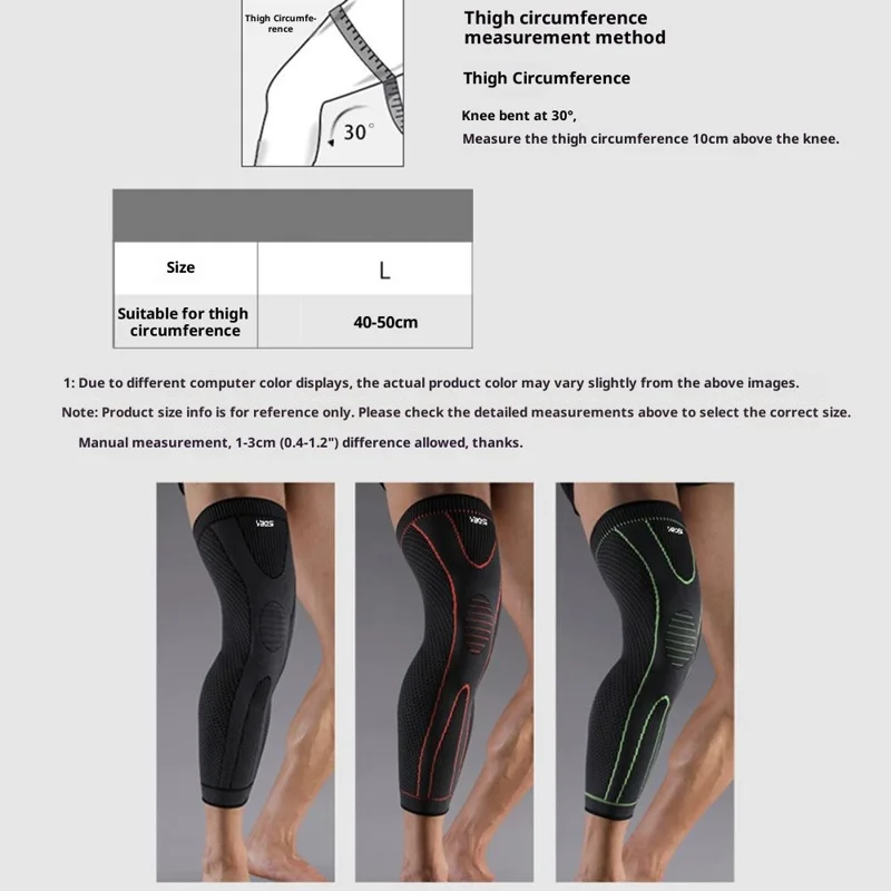 VBOSI 8167V 1Pc L Size Extended Length Leg Warmer Knee Sleeve for 40-50cm Leg 3D Knit Compression Guard Anti-Slip - Black