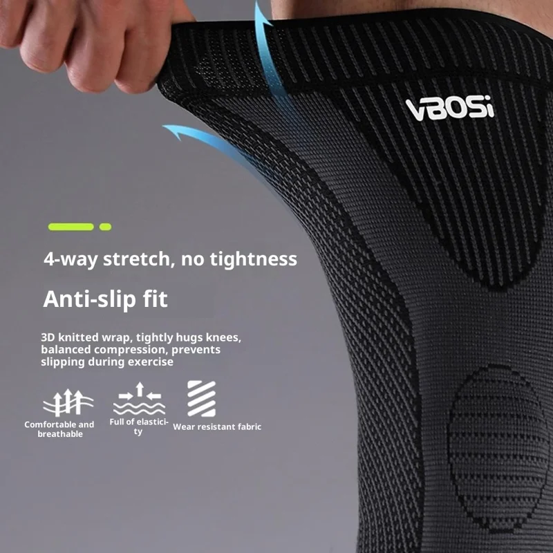 VBOSI 8167V 1Pc L Size Extended Length Leg Warmer Knee Sleeve for 40-50cm Leg 3D Knit Compression Guard Anti-Slip - Black