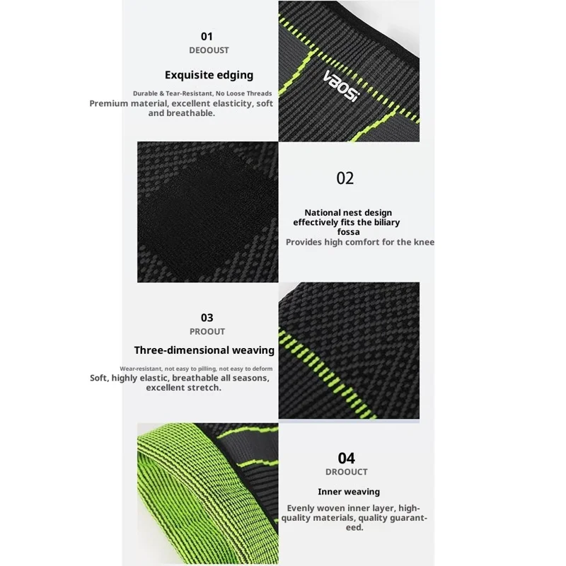 VBOSI 8167V 1Pc L Size Extended Length Leg Warmer Knee Sleeve for 40-50cm Leg 3D Knit Compression Guard Anti-Slip - Black