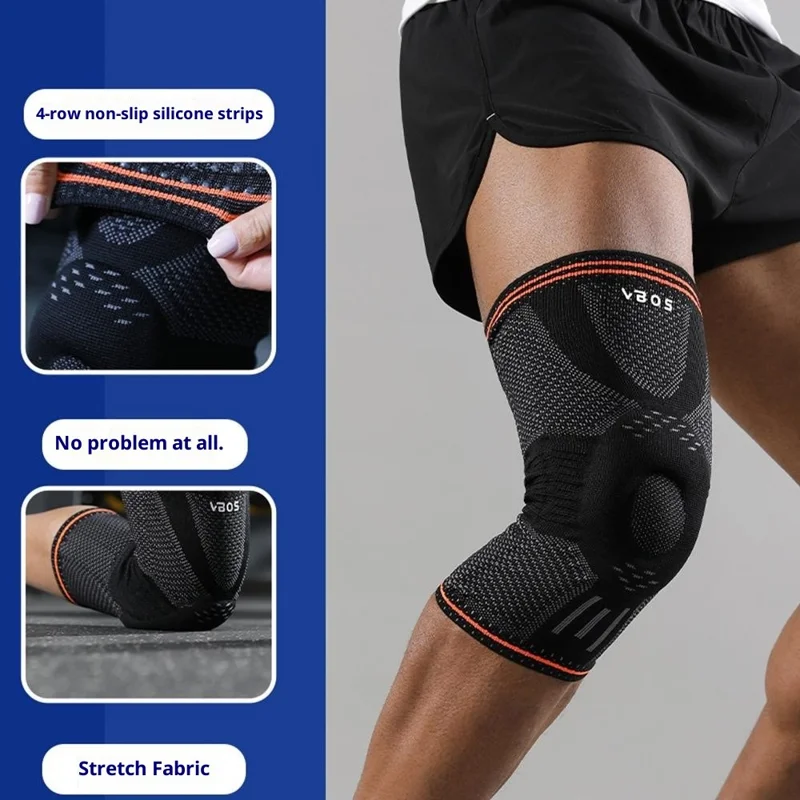 VBOSI 9977V 1Pc 3D Knitted Knee Brace High Elastic Silicone Patella Protection for 30 - 45cm Leg Circumference Shock Absorption - M  /  Pink