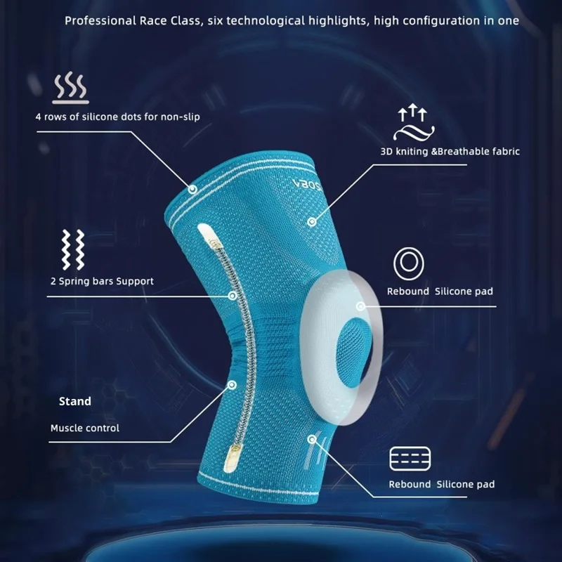 VBOSI 9977V 1Pc XL Tamanho Joelheira 3D Tricotada para Circunferência da Perna de 50 - 55cm Proteção de Patela de Alta Elasticidade Absorção de Choque - Preto