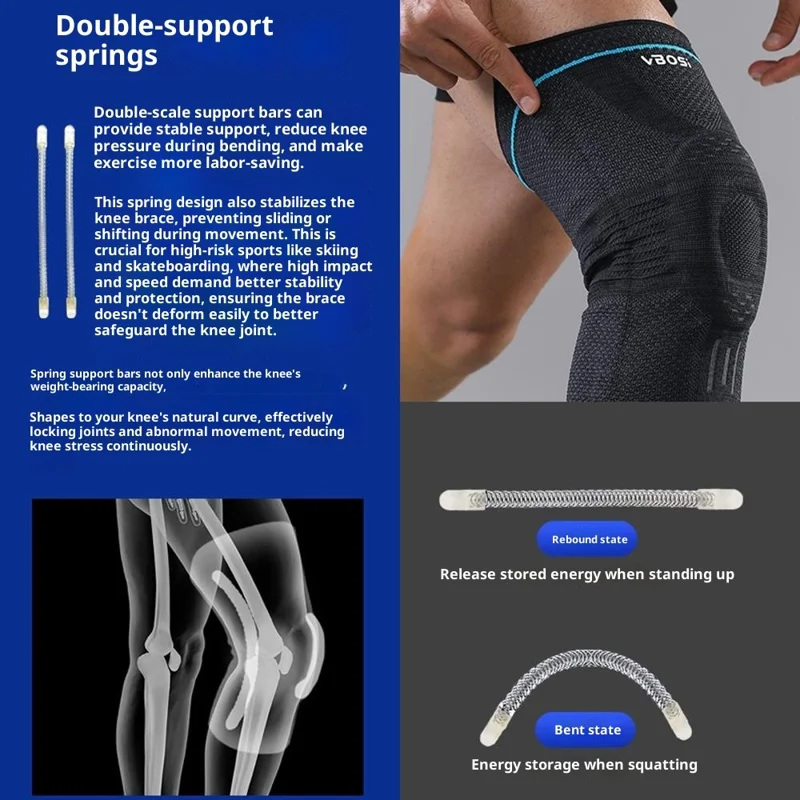 VBOSI 9977V 1Pc XL Tamanho Joelheira 3D Tricotada para Circunferência da Perna de 50 - 55cm Proteção de Patela de Alta Elasticidade Absorção de Choque - Preto