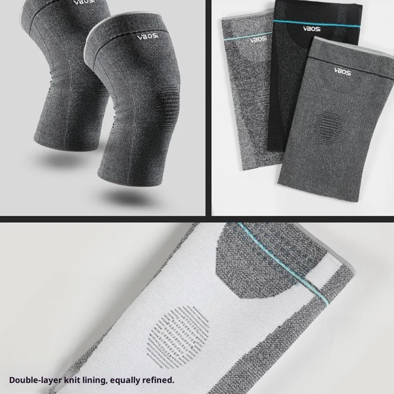 VBOSI 9087 1Pc XL Size Dual-Layer 3D Knitted Knee Compression Sleeve Shock Absorbing Non Slip Knee Sleeve - Dark Grey