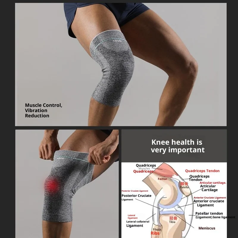 VBOSI 9087 1Pc XL Size Dual-Layer 3D Knitted Knee Compression Sleeve Shock Absorbing Non Slip Knee Sleeve - Dark Grey