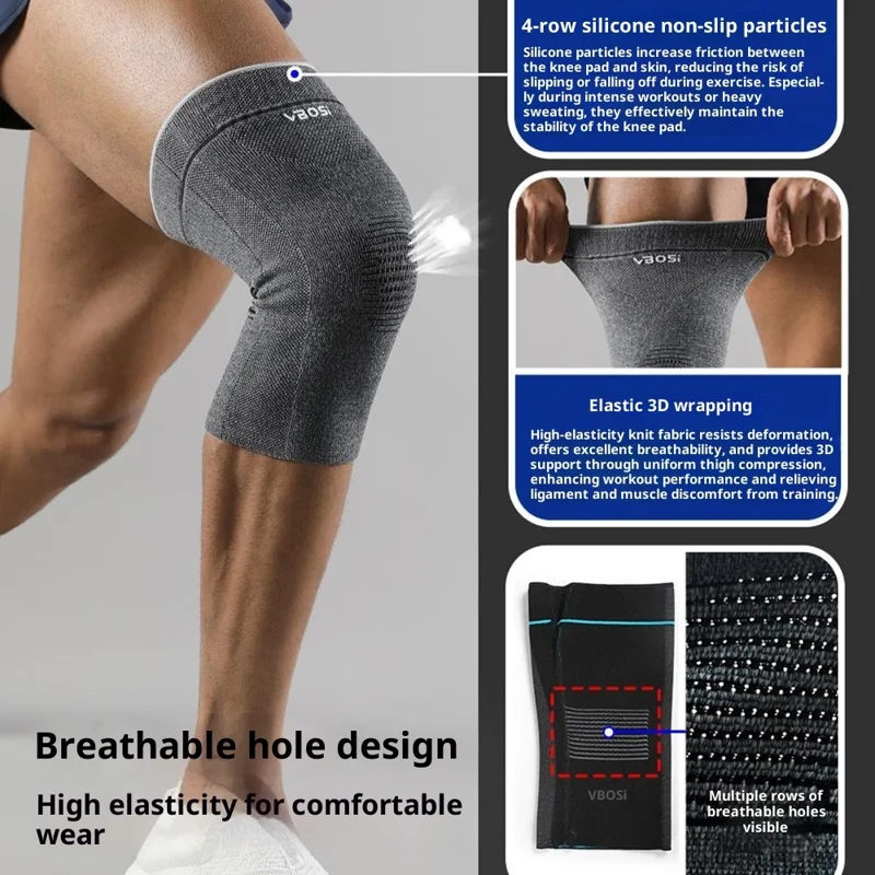 VBOSI 9087 1Pc XL Size Dual-Layer 3D Knitted Knee Compression Sleeve Shock Absorbing Non Slip Knee Sleeve - Dark Grey