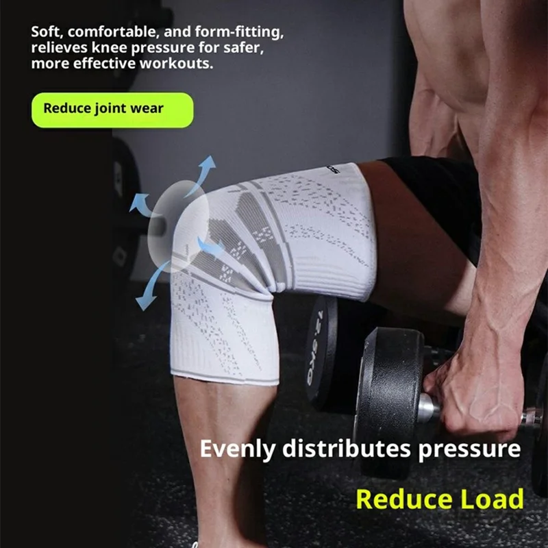 VBOSI 1877V 1Pc Size M 3D Knit Knee Support Brace Anti Slip Breathable Compression Knee Sleeve for Basketball Running - White