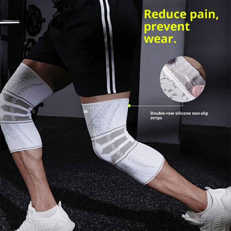 VBOSI 1877V 1Pc Size M 3D Knit Knee Support Brace Anti Slip Breathable Compression Knee Sleeve for Basketball Running - White