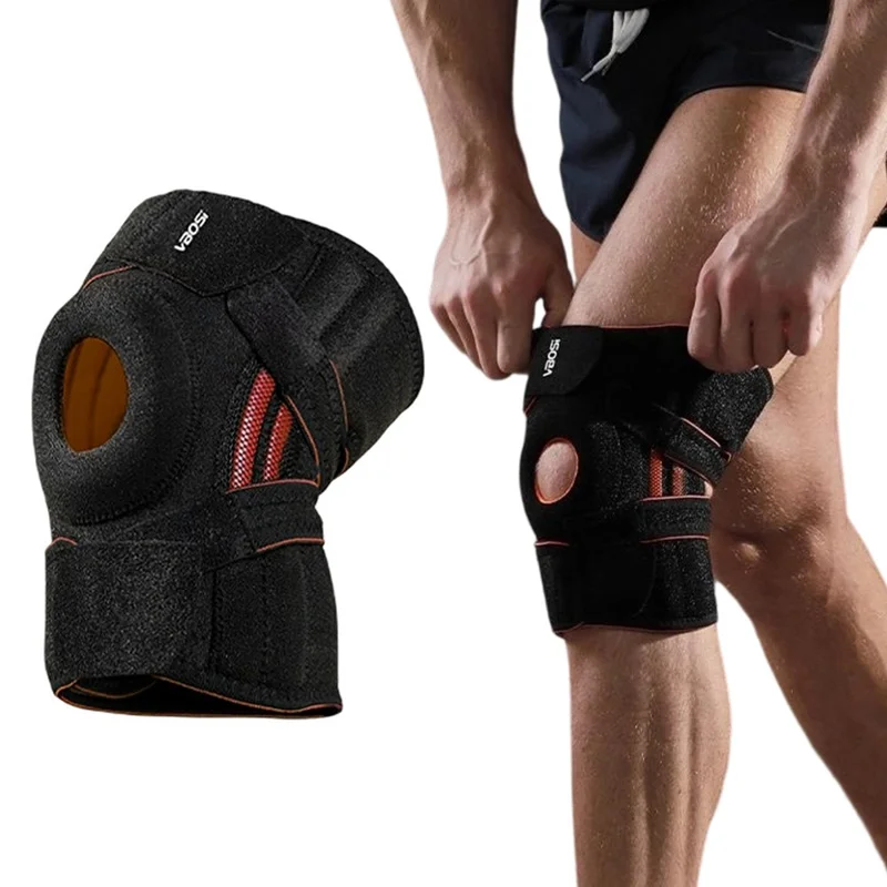 VBOSI 9777V 1Pc L Tamanho Joelheira Esportiva com Mola Suporte Absorção de Choque Alças para Compressão Respirável - Preto