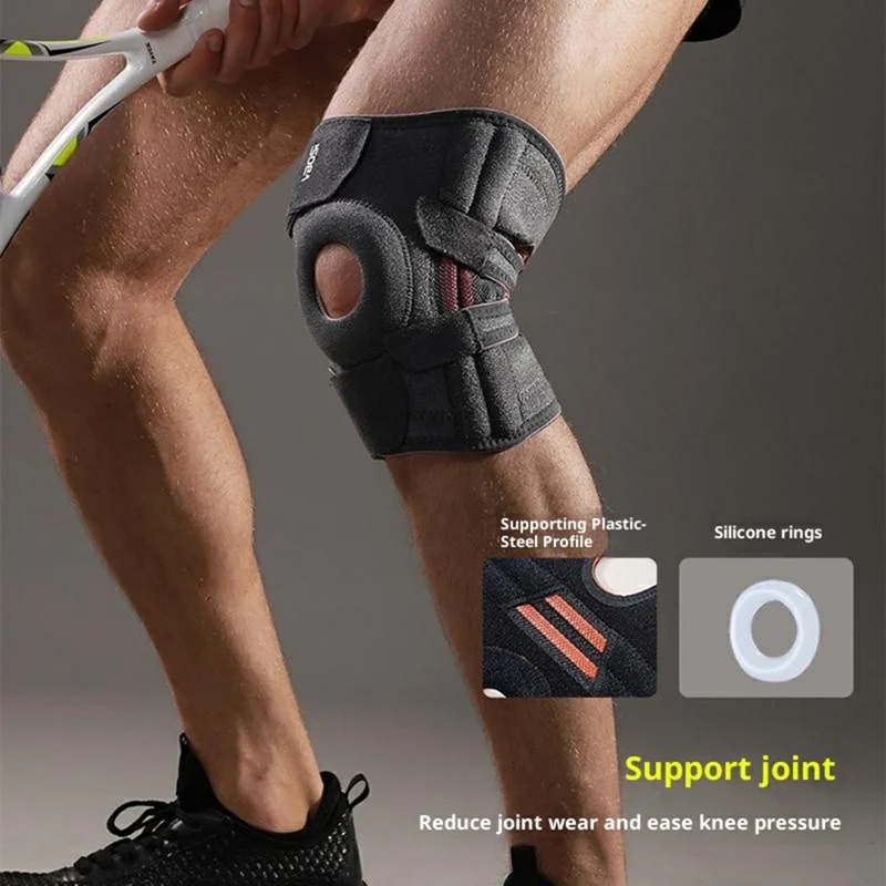 VBOSI 9777V 1Pc L Tamanho Joelheira Esportiva com Mola Suporte Absorção de Choque Alças para Compressão Respirável - Preto