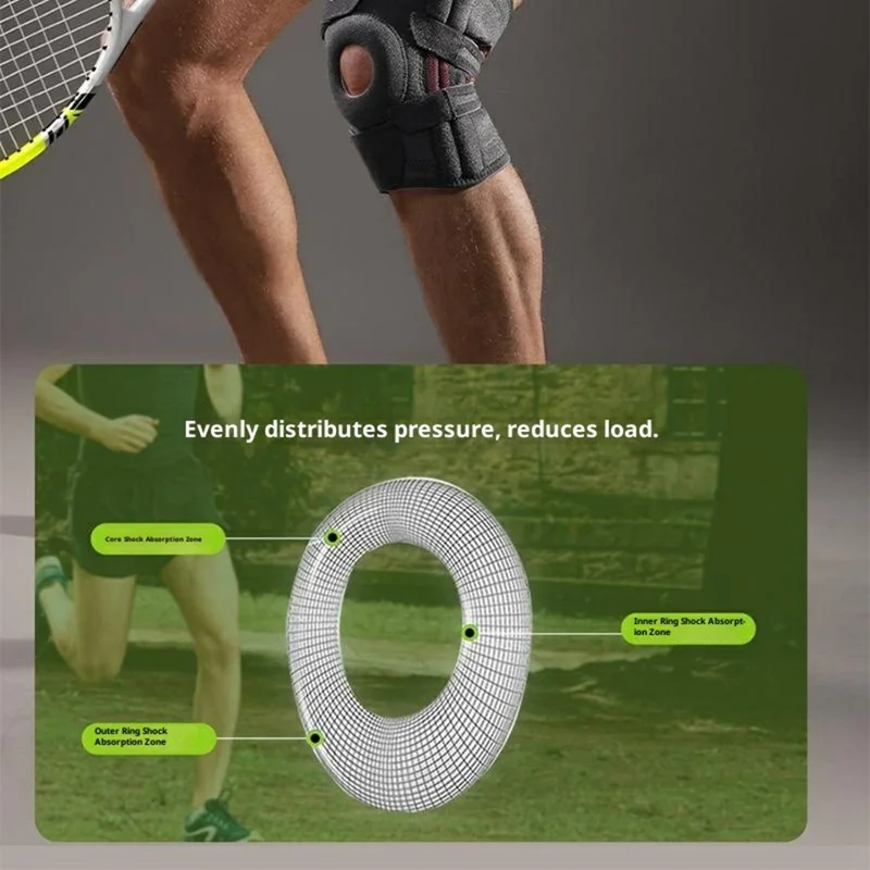 VBOSI 9777V 1Pc L Tamanho Joelheira Esportiva com Mola Suporte Absorção de Choque Alças para Compressão Respirável - Preto