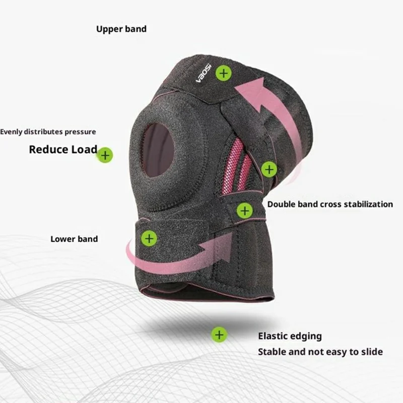 VBOSI 9777V 1Pc L Tamanho Joelheira Esportiva com Mola Suporte Absorção de Choque Alças para Compressão Respirável - Preto