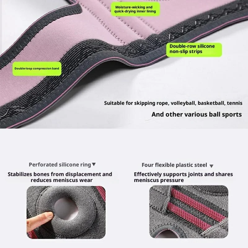 VBOSI 9777V 1Pc XL Size Sports Knee Brace with Spring Support Shock Absorbing Straps for Enhanced Compression Breathable - Light Grey